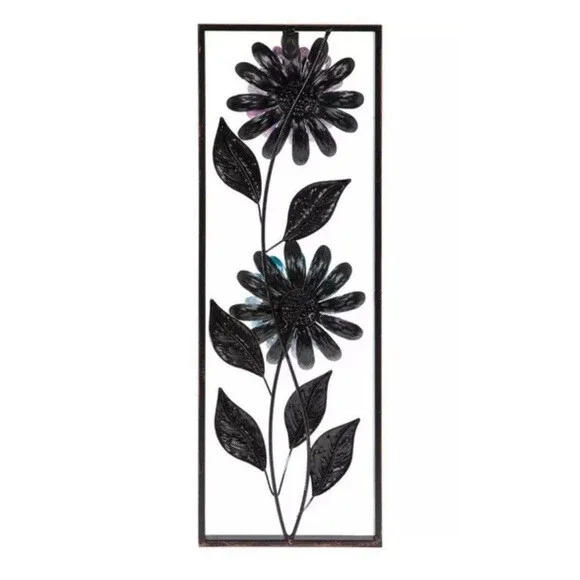 Metal Flower Wall Decor 2 Flowers Outdoor Inside Wall Art Backyard Decorations - Picture 6 of 6